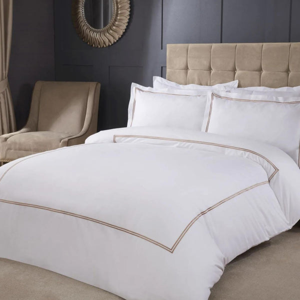 Carlton Embroidered Duvet Set with Oxford Pillowcase in Gold
